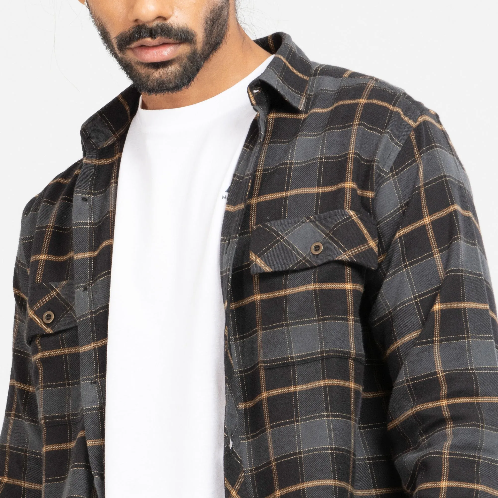 Cozy Long Sleeve Flannel Shirt - Black