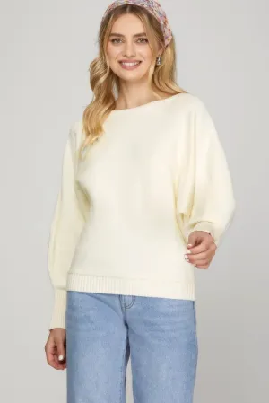 Cream long sleeve boat neck sweater