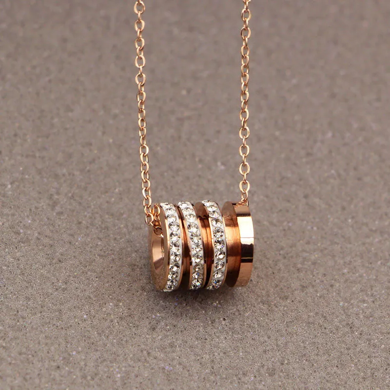 Creative Three Circles Titanium Steel Necklace Rose gold Charm Necklace jewelry JS0337