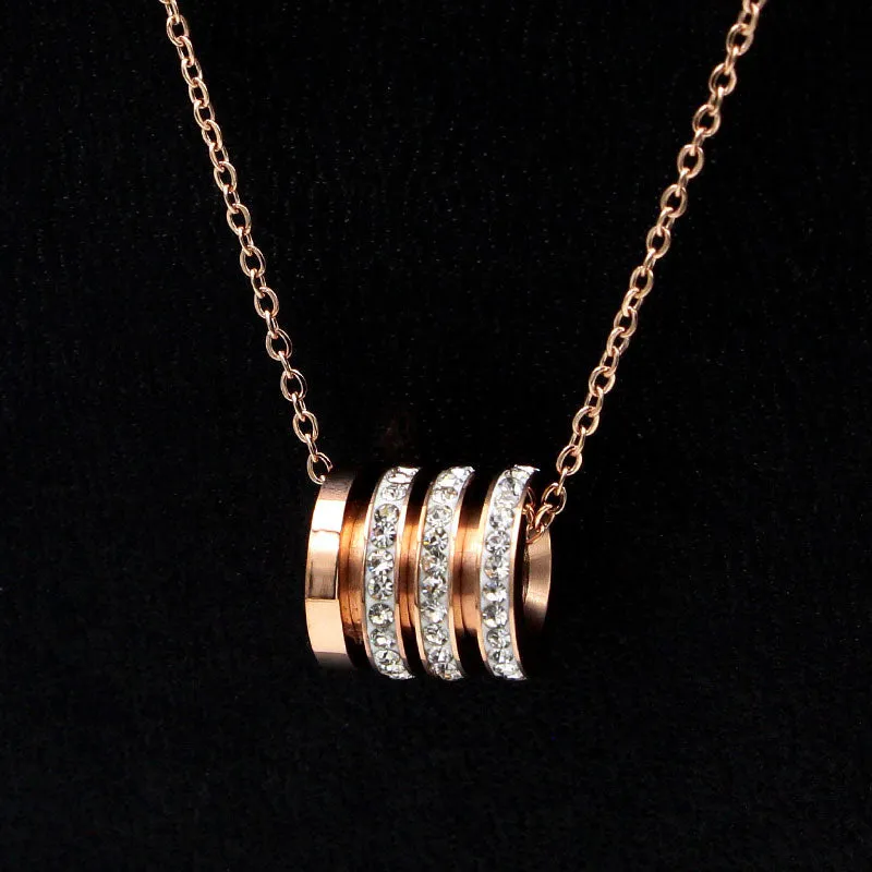 Creative Three Circles Titanium Steel Necklace Rose gold Charm Necklace jewelry JS0337