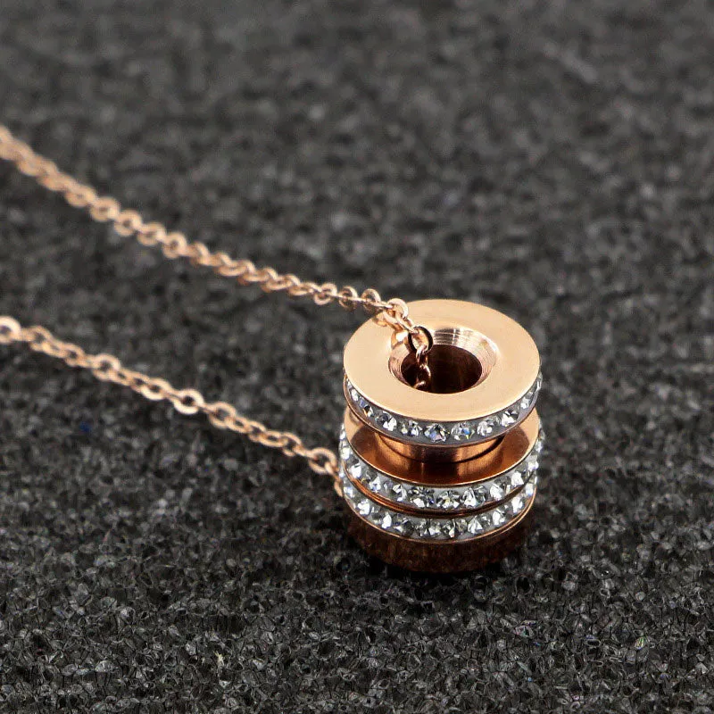 Creative Three Circles Titanium Steel Necklace Rose gold Charm Necklace jewelry JS0337