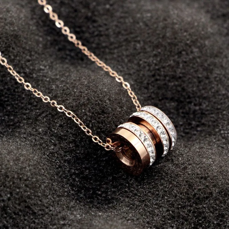 Creative Three Circles Titanium Steel Necklace Rose gold Charm Necklace jewelry JS0337