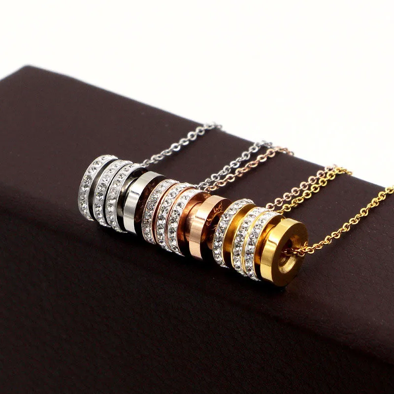 Creative Three Circles Titanium Steel Necklace Rose gold Charm Necklace jewelry JS0337