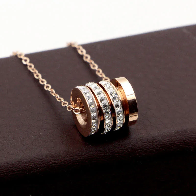Creative Three Circles Titanium Steel Necklace Rose gold Charm Necklace jewelry JS0337