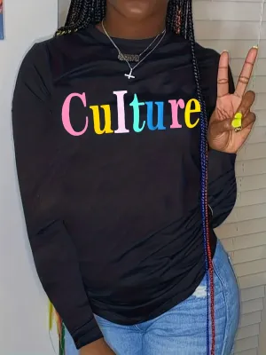 Crew Neck T-shirt, Casual Long Sleeve Top For Fall
