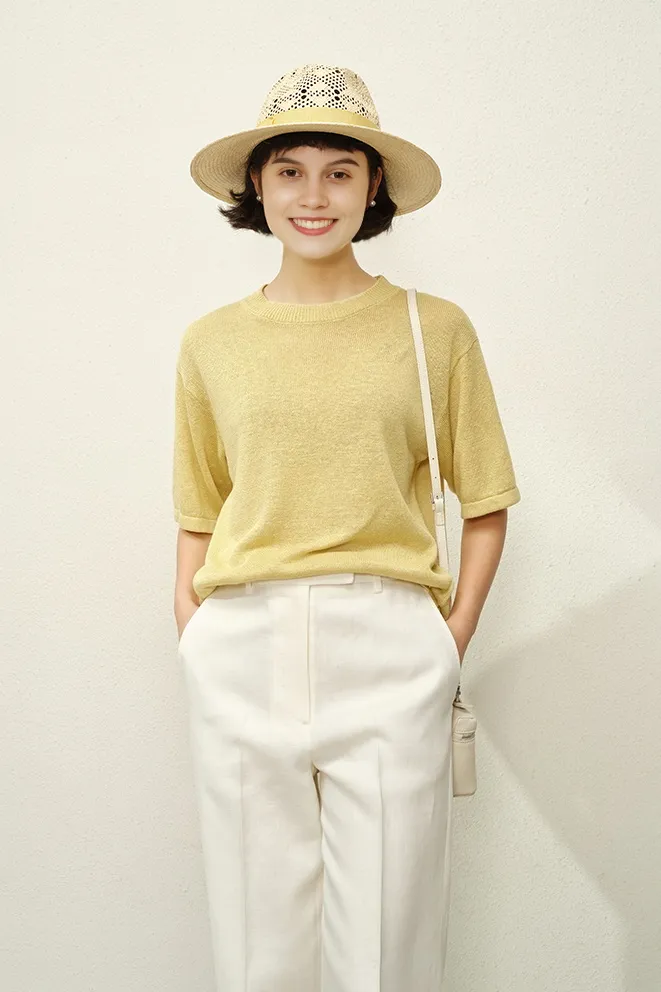 Crewneck Short Sleeve Linen T Shirt