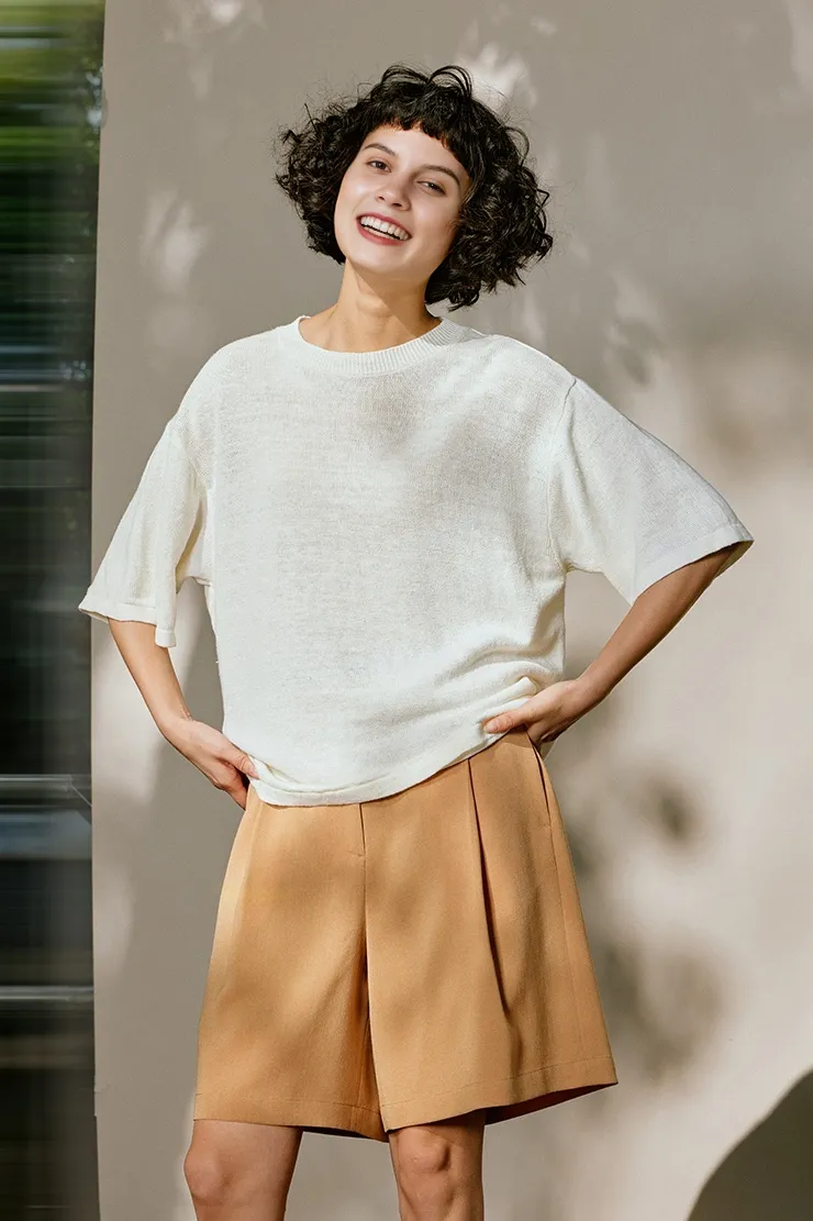 Crewneck Short Sleeve Linen T Shirt