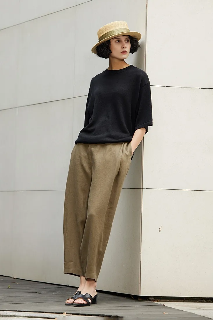 Crewneck Short Sleeve Linen T Shirt