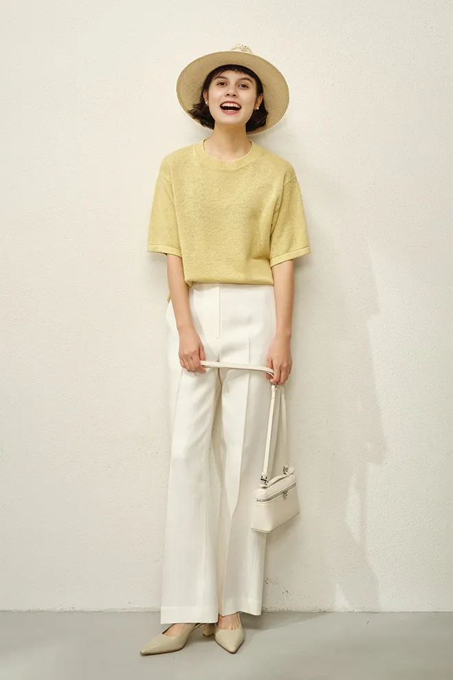 Crewneck Short Sleeve Linen T Shirt