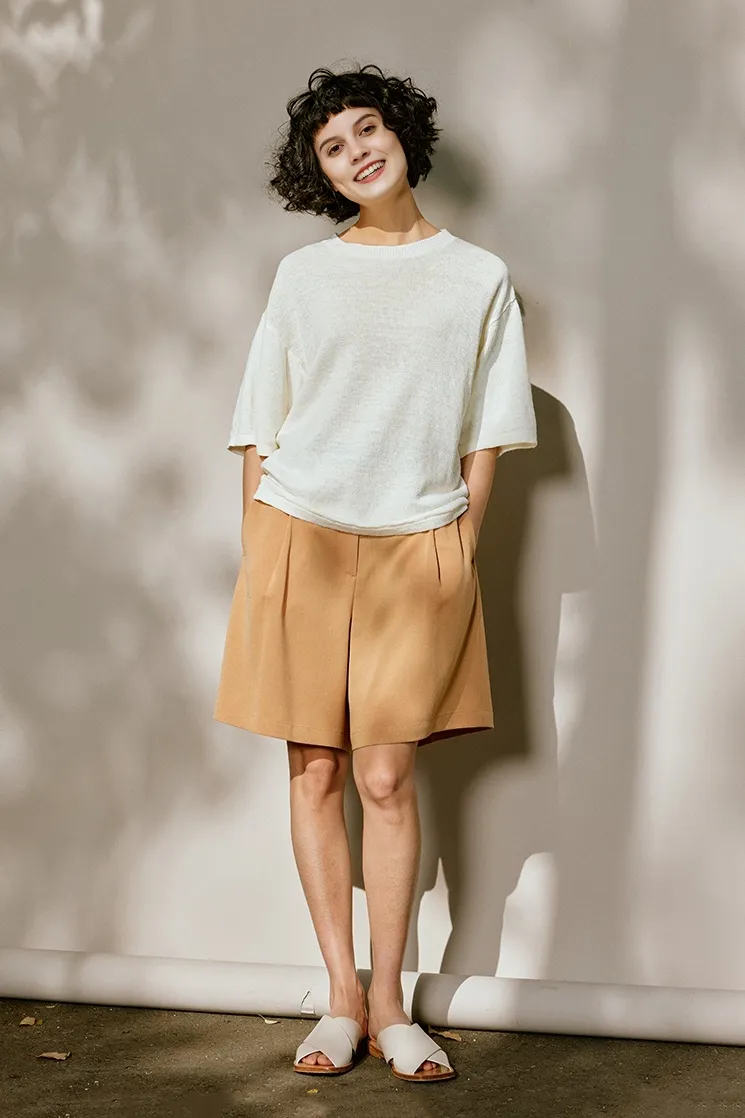 Crewneck Short Sleeve Linen T Shirt