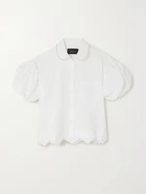Cropped faux pearl-embellished embroidered shirt