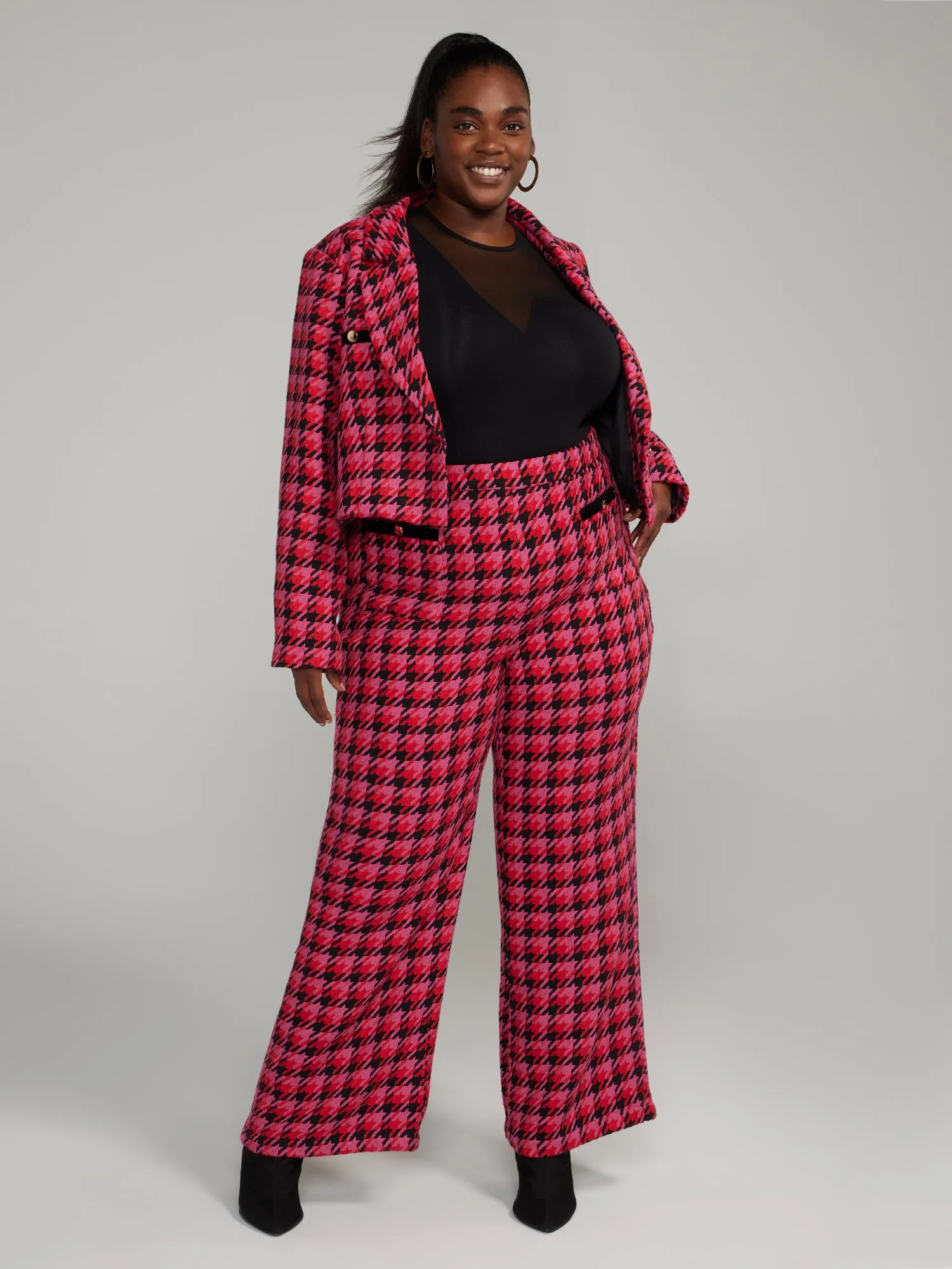 Cropped Houndstooth Blazer