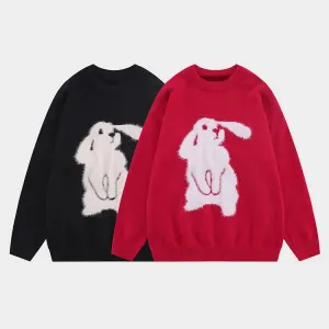 Cuddle-Ready Chic: Long Sleeve Bunny Print Sweater - Elevate Your Casual Style with Adorable Vibes! 🌟👕