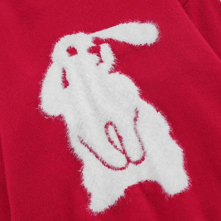 Cuddle-Ready Chic: Long Sleeve Bunny Print Sweater - Elevate Your Casual Style with Adorable Vibes! 🌟👕