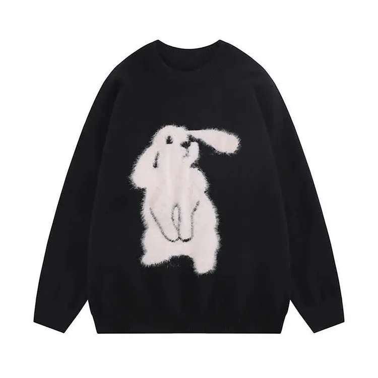 Cuddle-Ready Chic: Long Sleeve Bunny Print Sweater - Elevate Your Casual Style with Adorable Vibes! 🌟👕