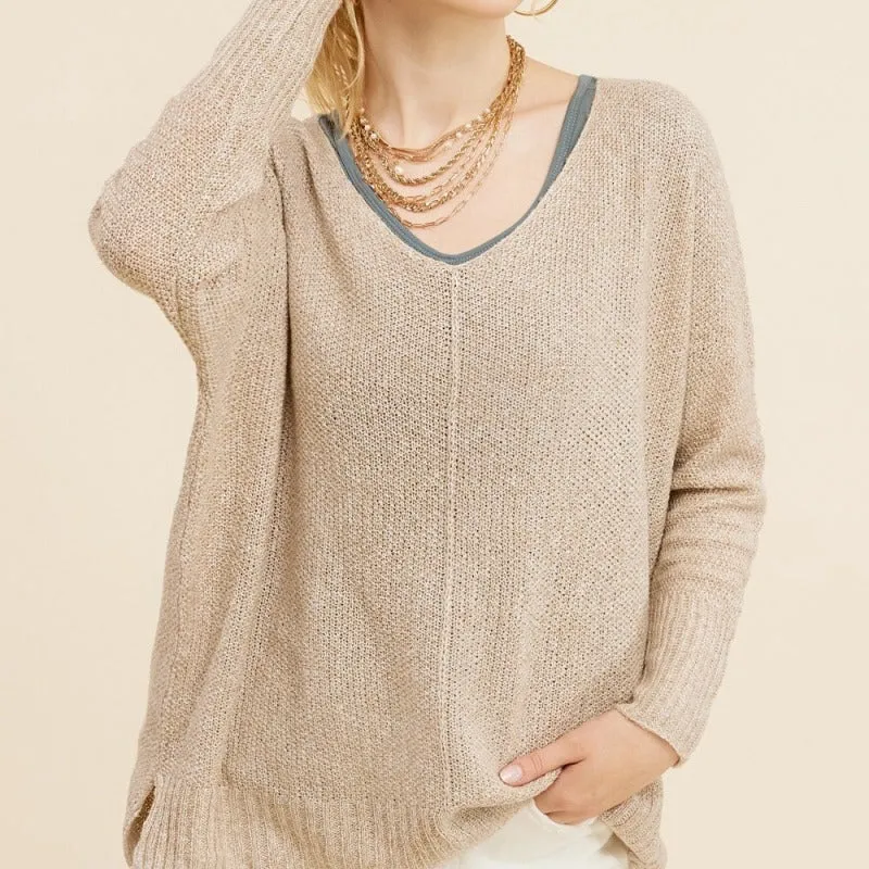 Custom V-neck Wool Blend High Quality Women’s Knitted Sweater
