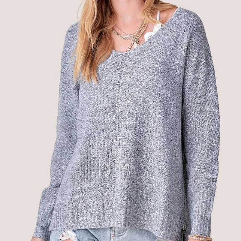 Custom V-neck Wool Blend High Quality Women’s Knitted Sweater