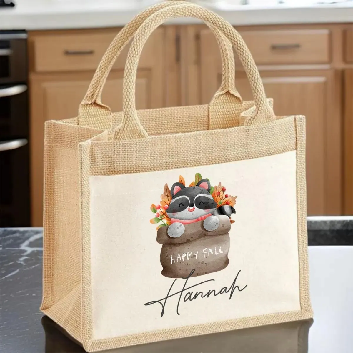 Customised Raccoon Tote - Kid's Autumn Book Bag - Daughter's Fall Gift