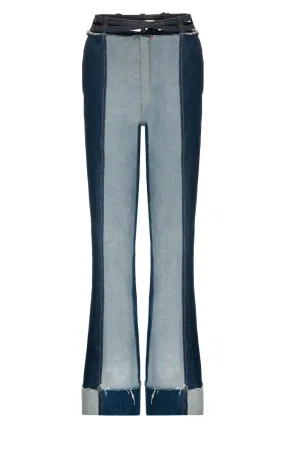 CUT-OUT BLUE DEMIN TAILORED PANTS