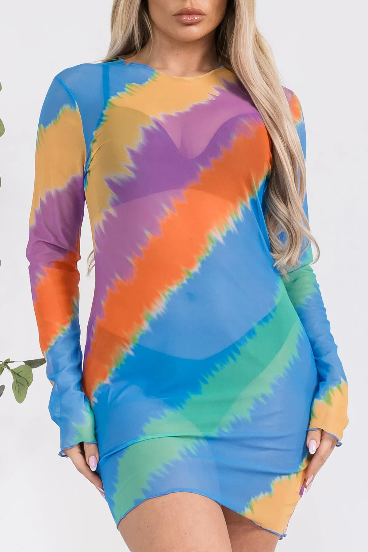 D676X - MESH LONG SLEEVE BODYCON  DRESS