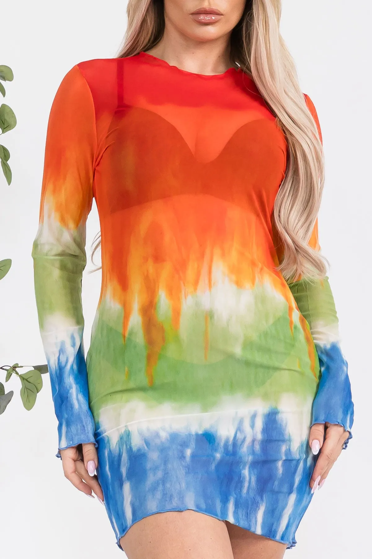 D676X - MESH LONG SLEEVE BODYCON  DRESS