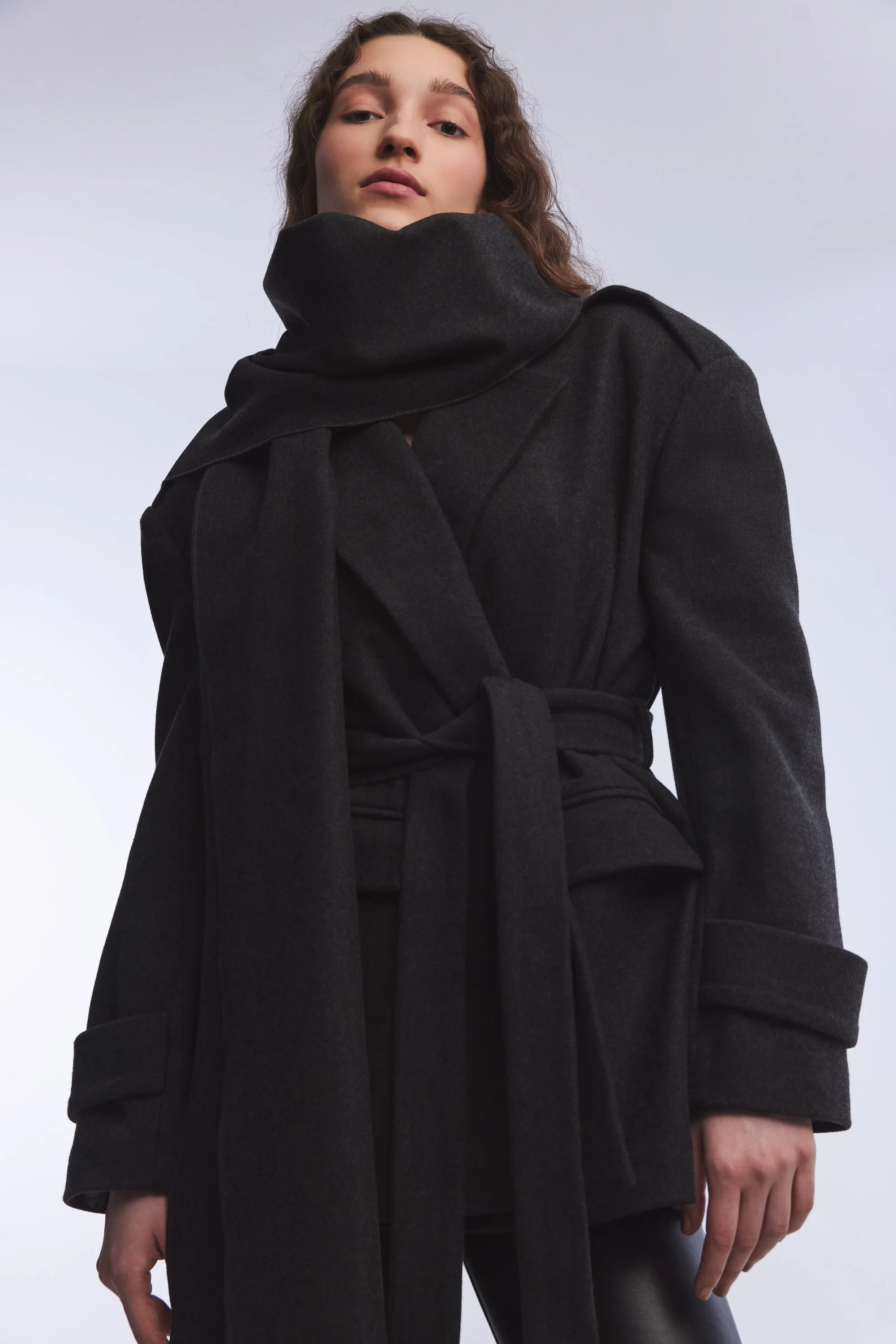 DARK GREY SCARF DETAILED CACHET BLAZER JACKET
