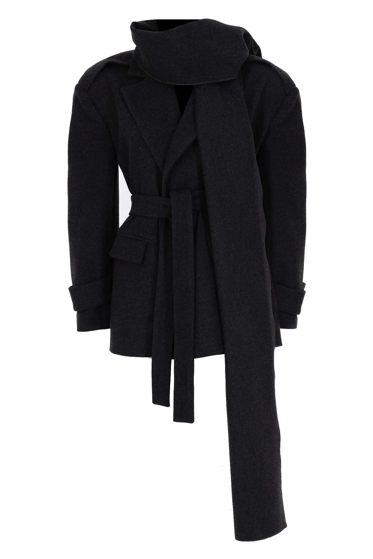 DARK GREY SCARF DETAILED CACHET BLAZER JACKET