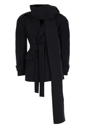 DARK GREY SCARF DETAILED CACHET BLAZER JACKET