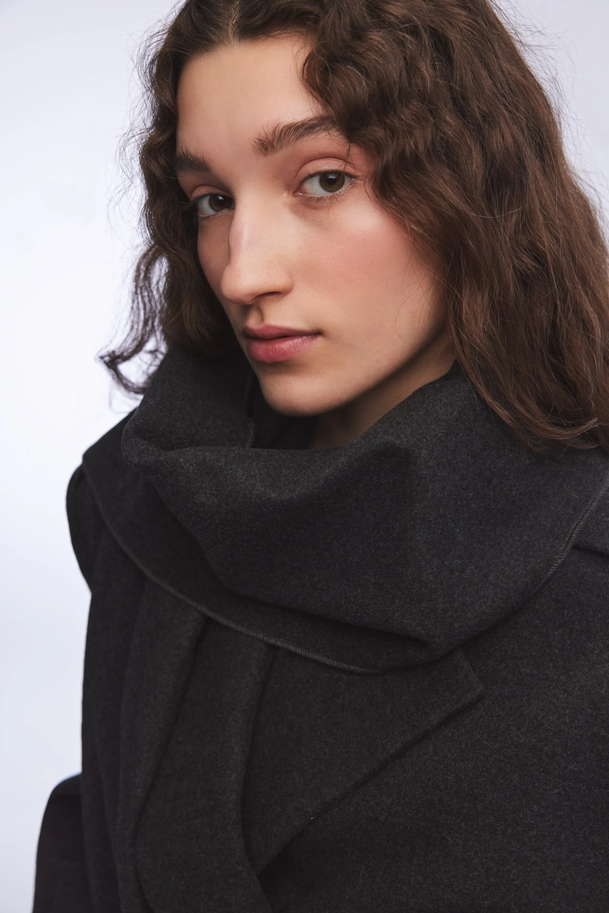 DARK GREY SCARF DETAILED CACHET BLAZER JACKET