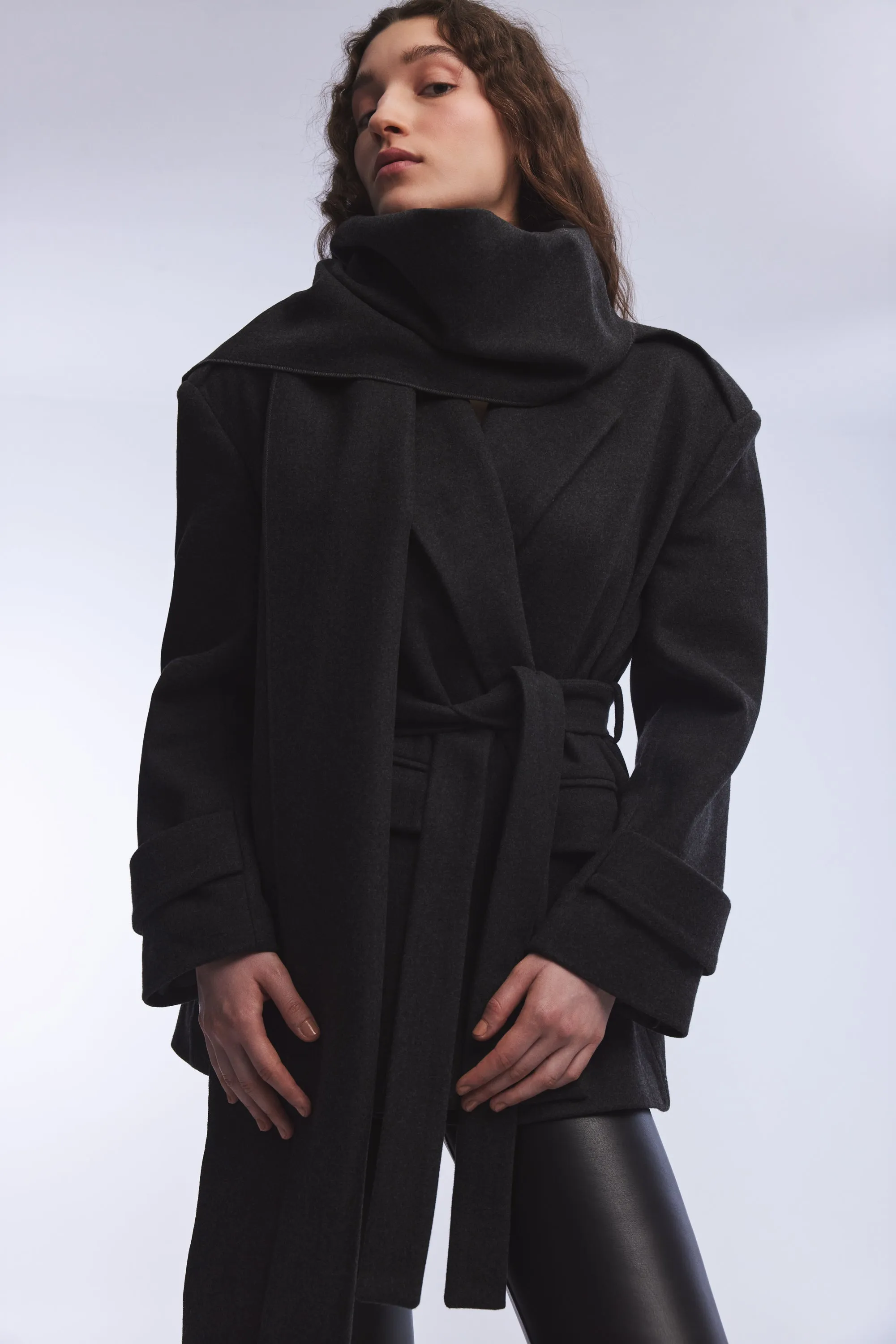 DARK GREY SCARF DETAILED CACHET BLAZER JACKET