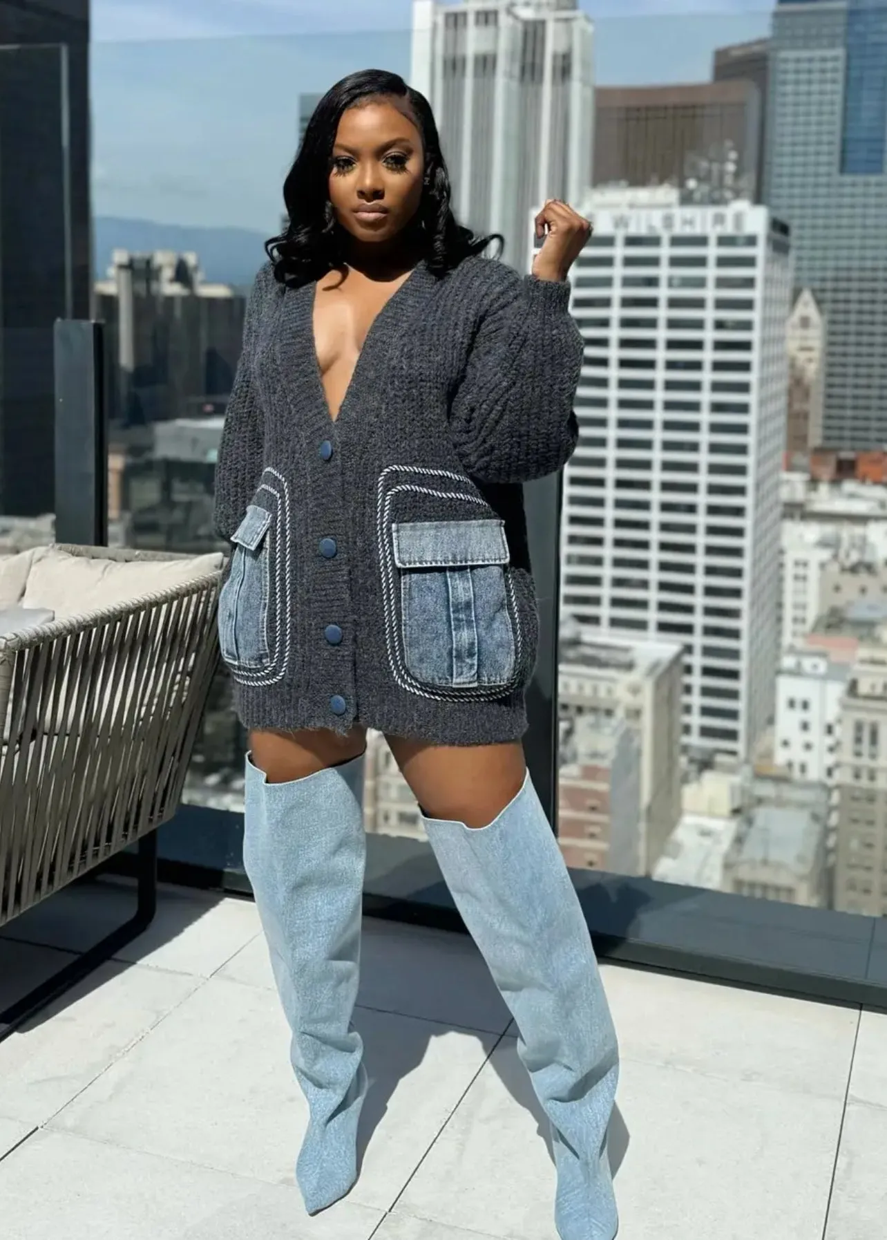 Denim Pocket Sweater Cardigan