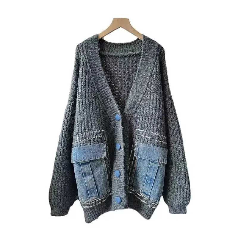 Denim Pocket Sweater Cardigan