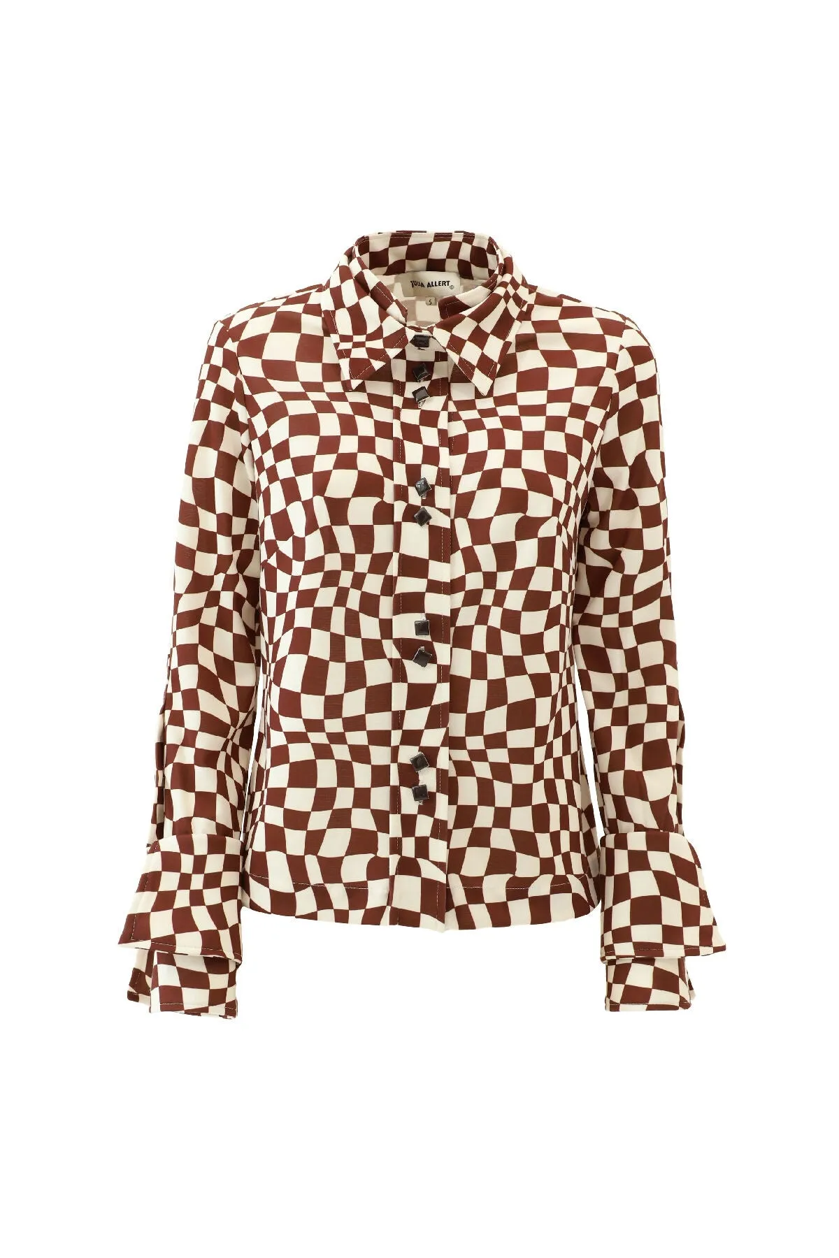 Designer Checkered Knit Shirt Brown