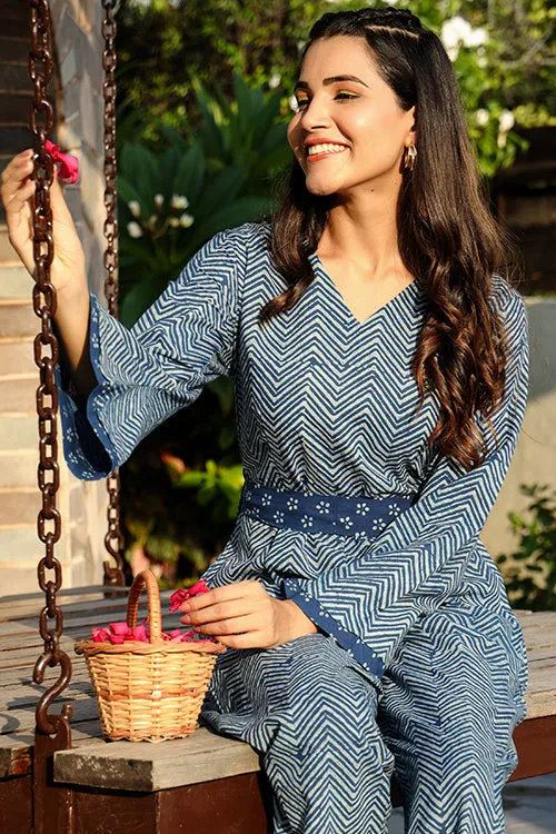 Dharan "Lily Jumpsuit " Indigo Block Printed Jumpsuit