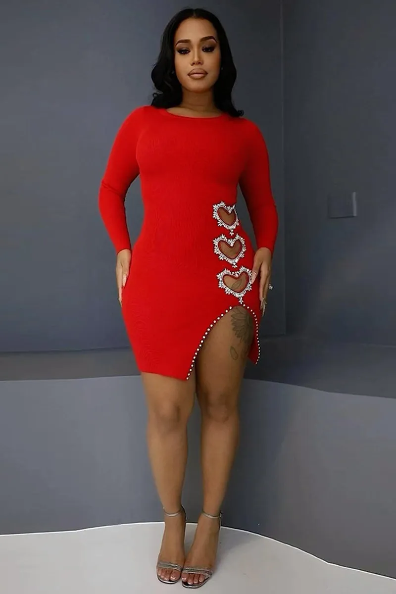 Diamond Loveheart Hollow Slit Hem Mini Dress