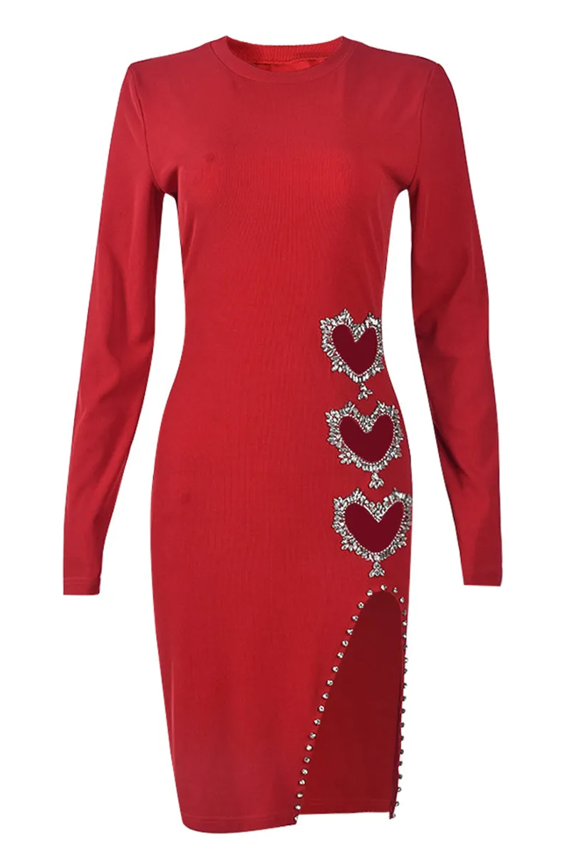 Diamond Loveheart Hollow Slit Hem Mini Dress
