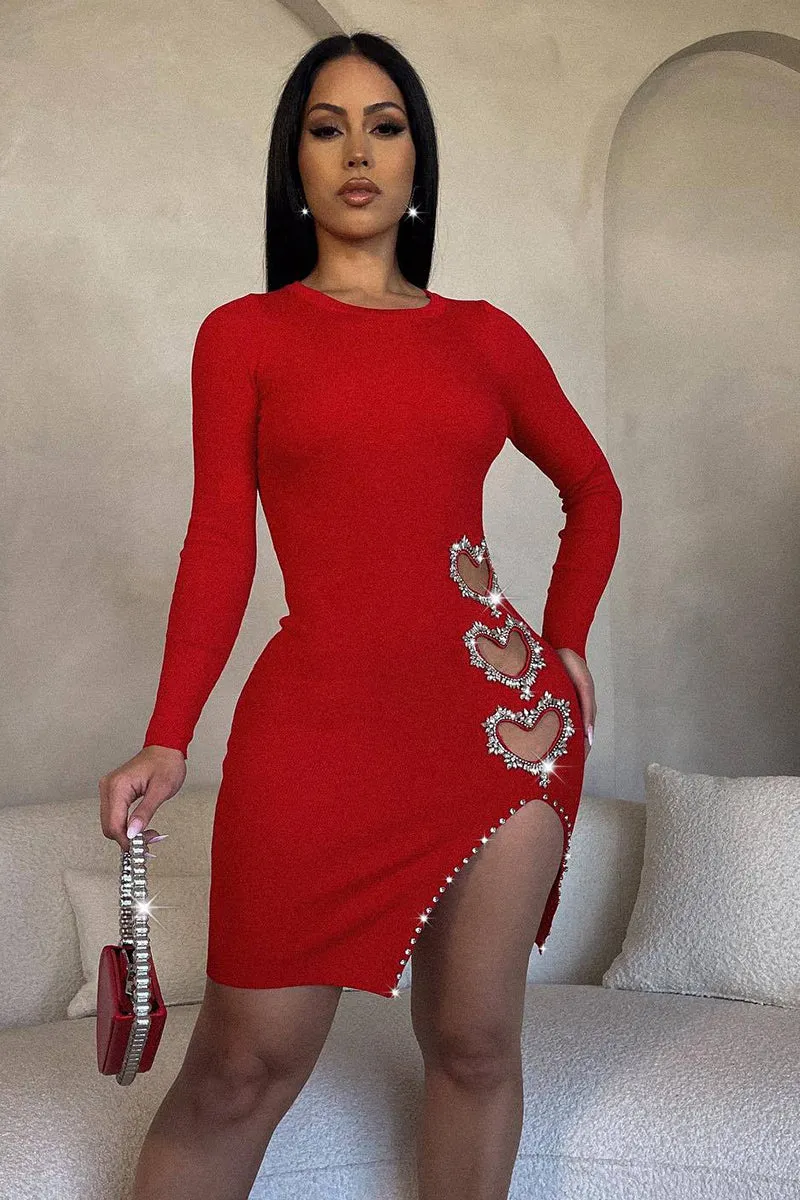 Diamond Loveheart Hollow Slit Hem Mini Dress