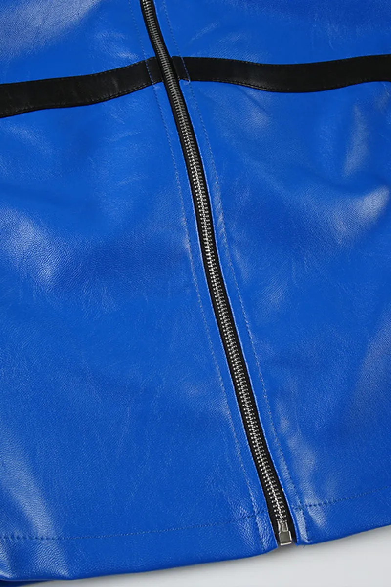 Digital Print Contrast Zipper Crop Leather Jacket