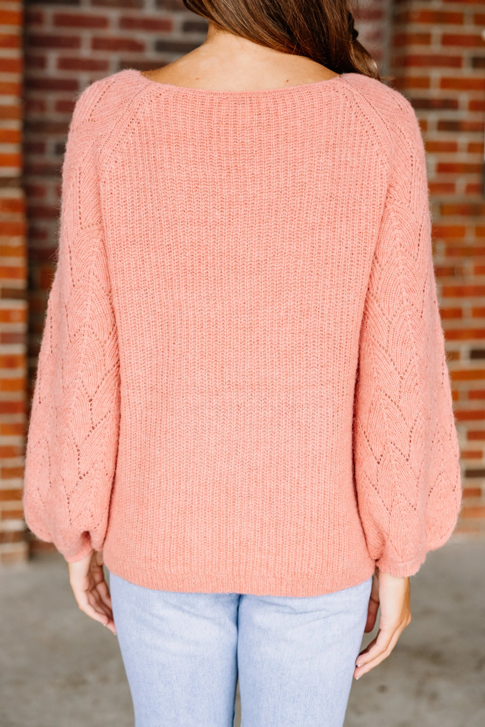 Don't Go Far Apricot Pink Bubble Sleeve Sweater