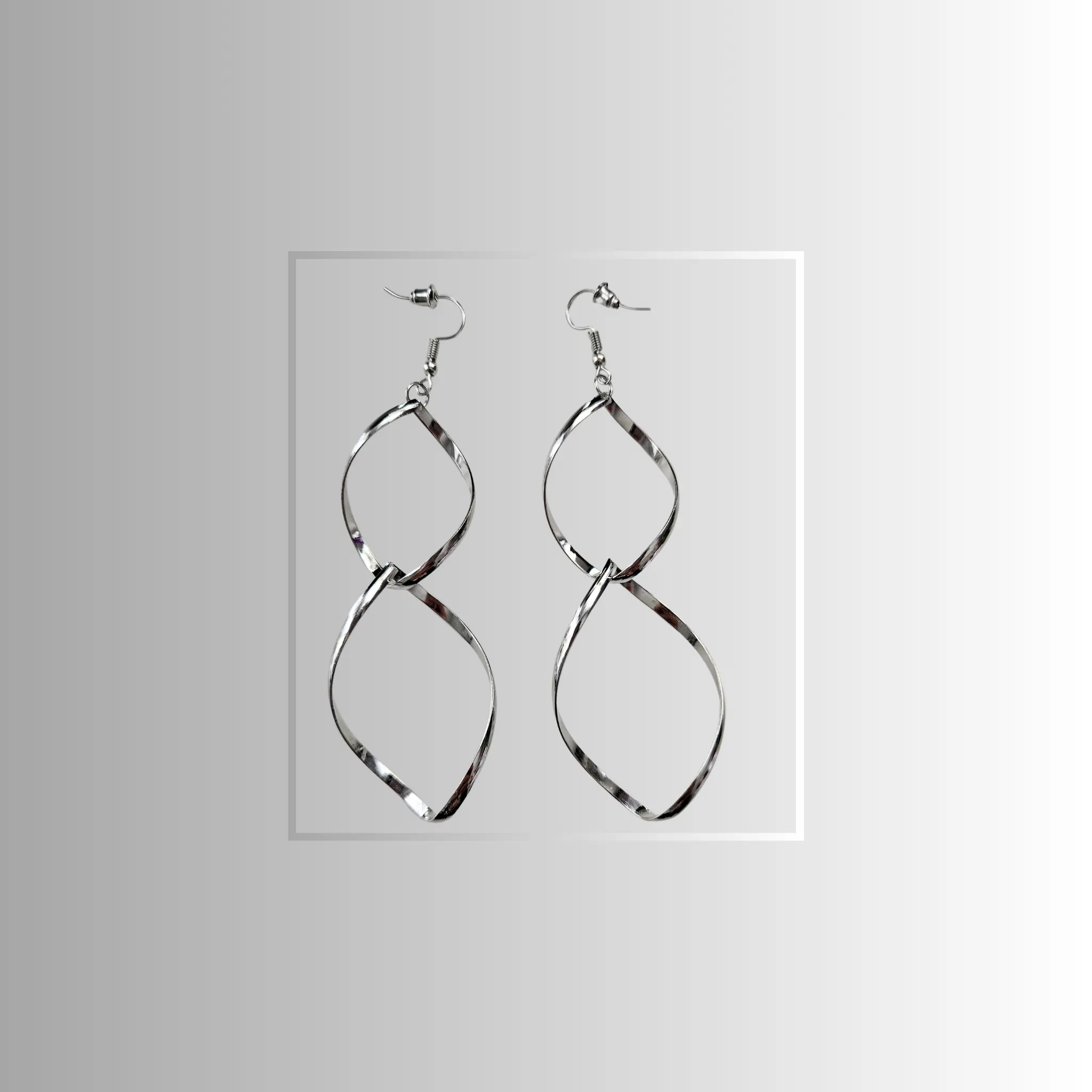 Double Loops Silver Drop Earrings
