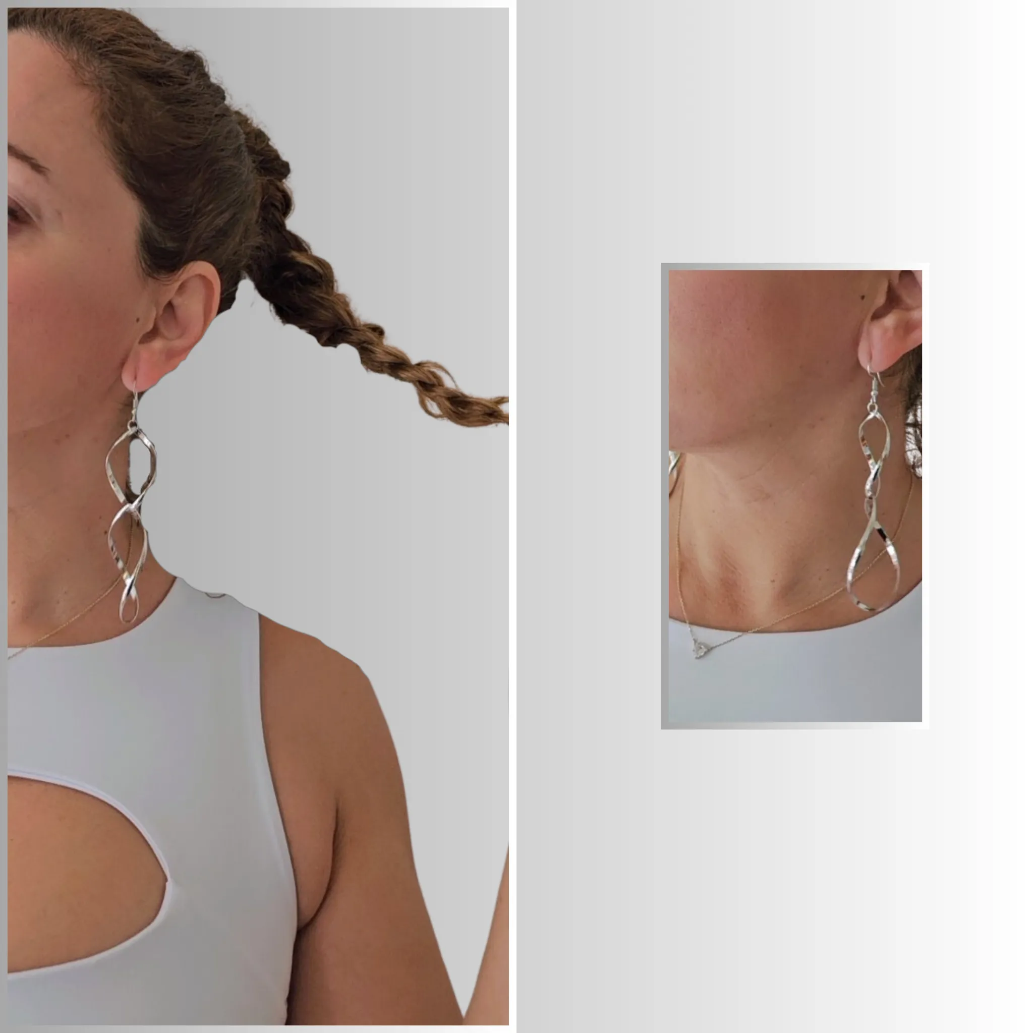 Double Loops Silver Drop Earrings
