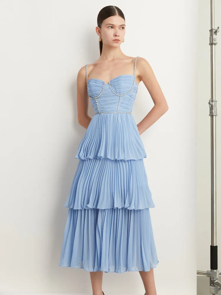 DPLAY Light Luxury Sky Blue Pressed Cake layer Dress - Ami