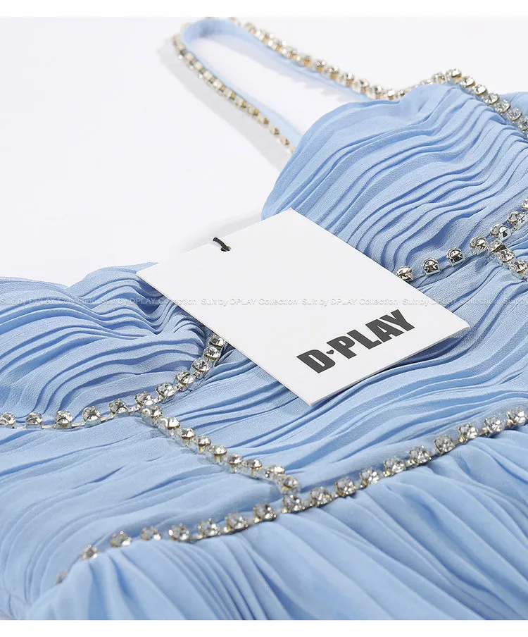 DPLAY Light Luxury Sky Blue Pressed Cake layer Dress - Ami