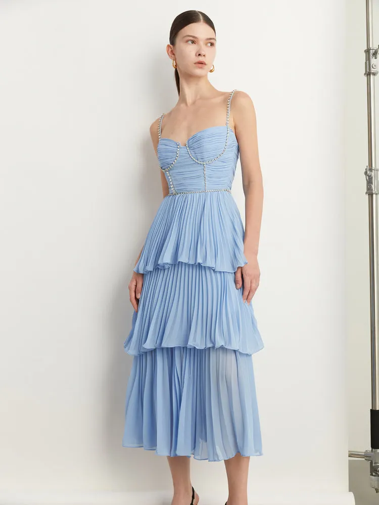 DPLAY Light Luxury Sky Blue Pressed Cake layer Dress - Ami