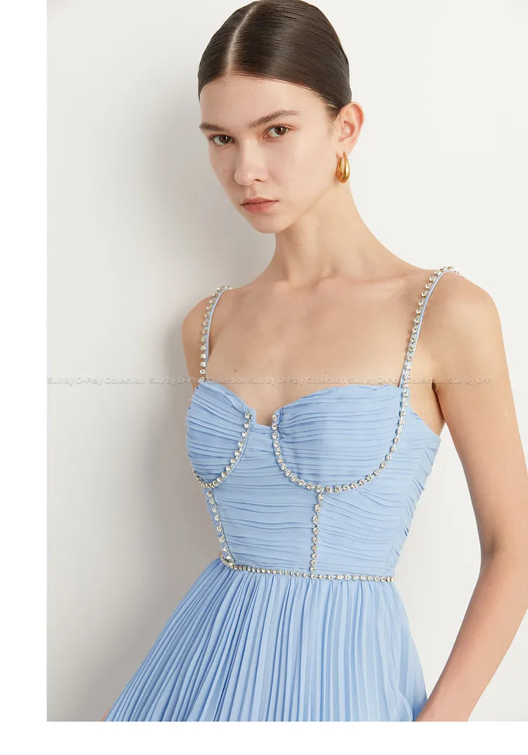 DPLAY Light Luxury Sky Blue Pressed Cake layer Dress - Ami