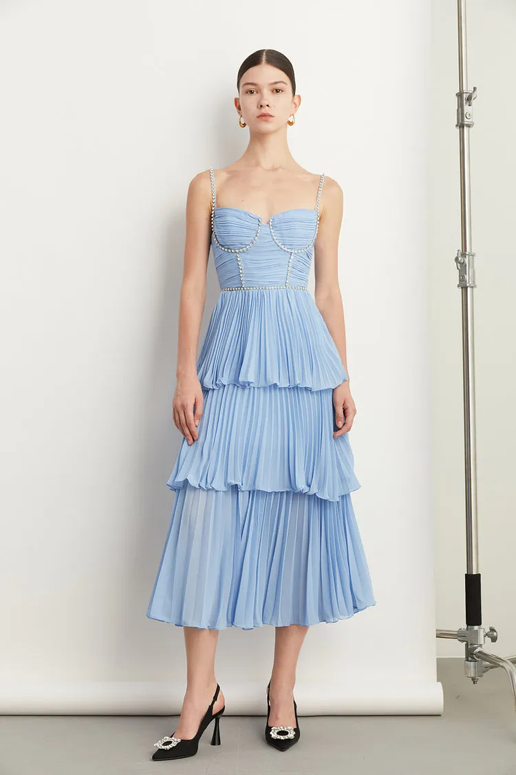DPLAY Light Luxury Sky Blue Pressed Cake layer Dress - Ami