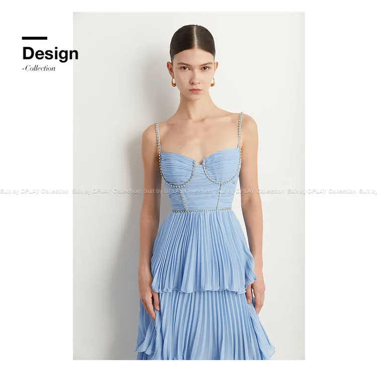 DPLAY Light Luxury Sky Blue Pressed Cake layer Dress - Ami
