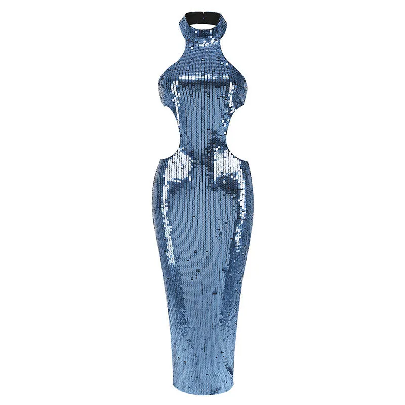 Edith Sequined Halter Dress