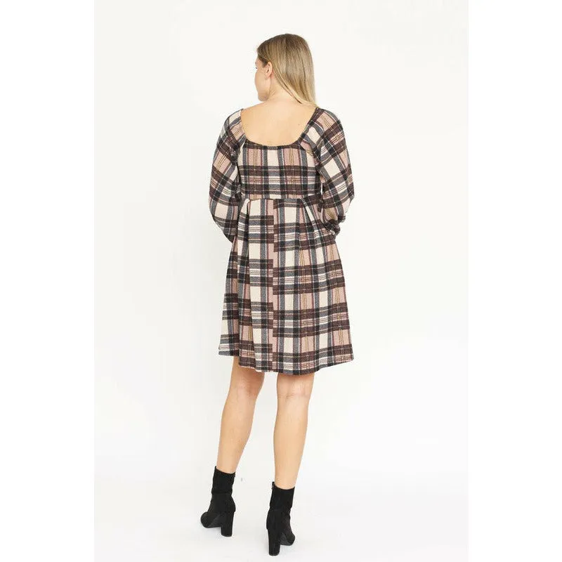EG Fashion Plus Plaid Balloon Sleeve Midi Dress