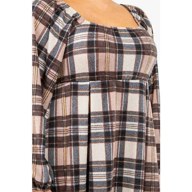 EG Fashion Plus Plaid Balloon Sleeve Midi Dress